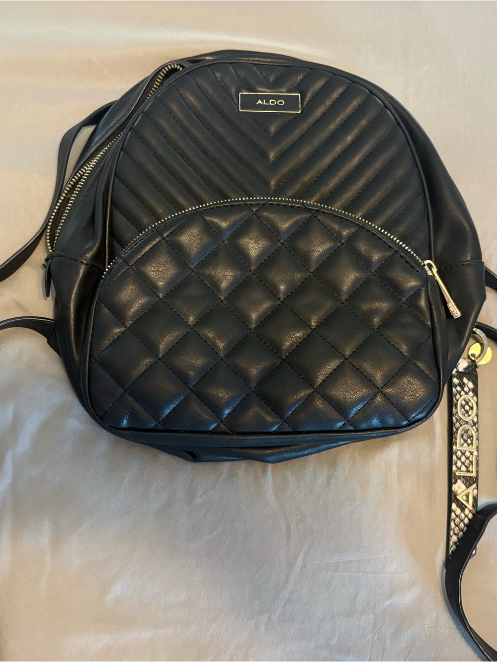 ALDO Black Quilted Chevron & Diamond Stitch Backpack